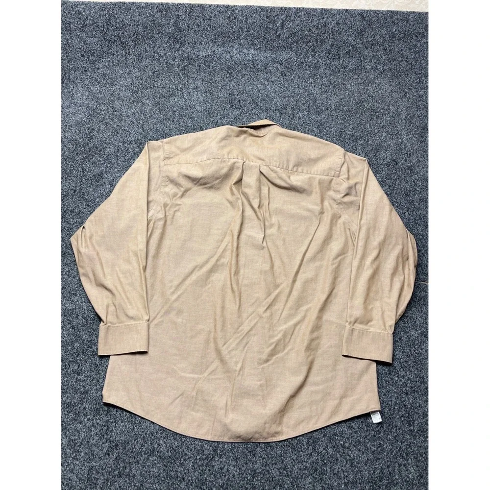 Geoffrey Beene Men Tan Pinpoint Oxford Button Down Shirt 17.5 34/35 Wrinkle Free - Picture 3 of 6